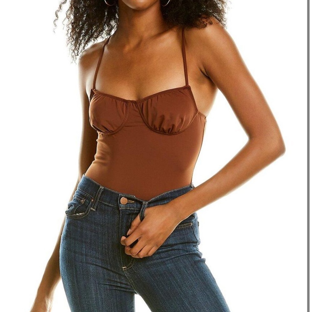 Danielle Bernstein WeWoreWhat Brown Bodysuit